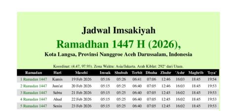 gambar Imsakiyah Ramadhan 1447 H (2026) untuk Kota Langsa, Provinsi Nanggroe Aceh Darussalam, Indonesia