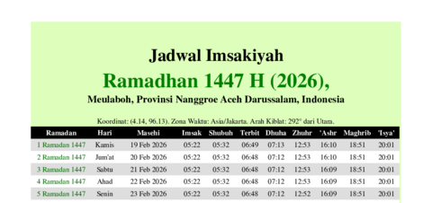gambar Imsakiyah Ramadhan 1447 H (2026) untuk Meulaboh, Provinsi Nanggroe Aceh Darussalam, Indonesia
