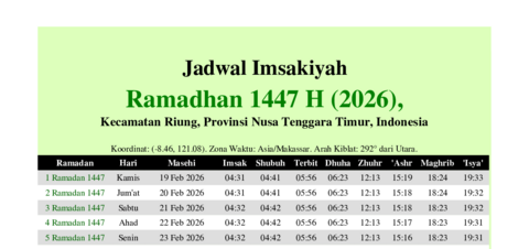 gambar Imsakiyah Ramadhan 1447 H (2026) untuk Kecamatan Riung, Provinsi Nusa Tenggara Timur, Indonesia