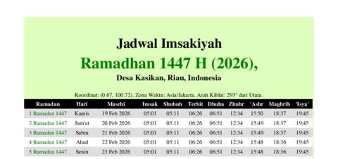 gambar Imsakiyah Ramadhan 1447 H (2026) untuk Desa Kasikan, Riau, Indonesia