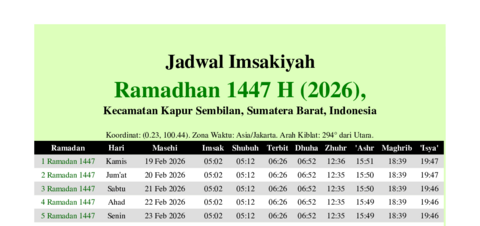 gambar Imsakiyah Ramadhan 1447 H (2026) untuk Kecamatan Kapur Sembilan, Sumatera Barat, Indonesia
