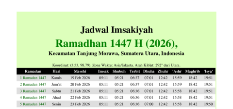 gambar Imsakiyah Ramadhan 1447 H (2026) untuk Kecamatan Tanjung Morawa, Sumatera Utara, Indonesia