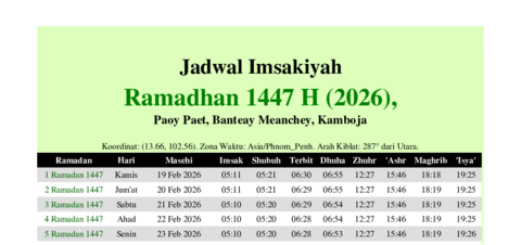 gambar Imsakiyah Ramadhan 1447 H (2026) untuk Paoy Paet, Banteay Meanchey, Kamboja