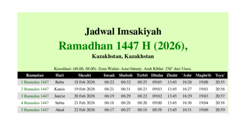 gambar Imsakiyah Ramadhan 1447 H (2026) untuk Kazakhstan, Kazakhstan