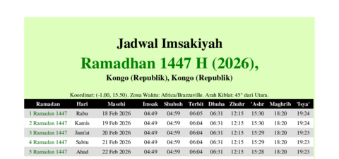 gambar Imsakiyah Ramadhan 1447 H (2026) untuk Kongo (Republik), Kongo (Republik)