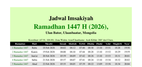 gambar Imsakiyah Ramadhan 1447 H (2026) untuk Ulan Bator, Ulaanbaatar, Mongolia