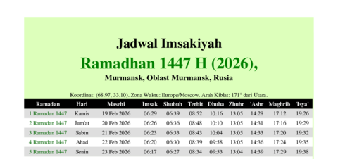 gambar Imsakiyah Ramadhan 1447 H (2026) untuk Murmansk, Oblast Murmansk, Rusia