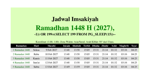 gambar Imsakiyah Ramadhan 1448 H (2027) untuk -1)) OR 199=(SELECT 199 FROM PG SLEEP(15))--