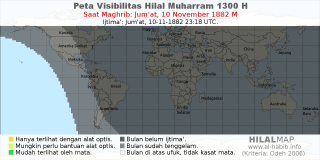 HilalMap: Peta Visibilitas Hilal Muharram 1300 H: rukyat tanggal 1882-11-10 M