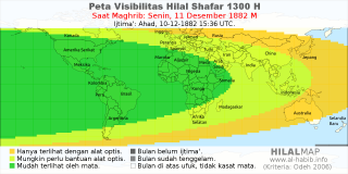 HilalMap: Peta Visibilitas Hilal Shafar 1300 H: rukyat tanggal 1882-12-11 M