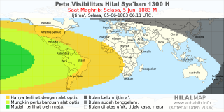 HilalMap: Peta Visibilitas Hilal Syaban 1300 H: rukyat tanggal 1883-6-5 M
