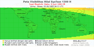 HilalMap: Peta Visibilitas Hilal Syaban 1300 H: rukyat tanggal 1883-6-6 M