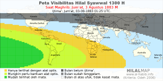 HilalMap: Peta Visibilitas Hilal Syawwal 1300 H: rukyat tanggal 1883-8-3 M