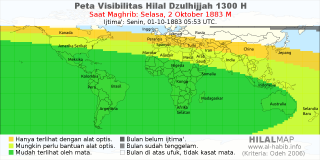 HilalMap: Peta Visibilitas Hilal Dzulhijjah 1300 H: rukyat tanggal 1883-10-2 M