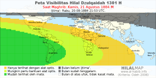 HilalMap: Peta Visibilitas Hilal Dzulqaidah 1301 H: rukyat tanggal 1884-8-21 M
