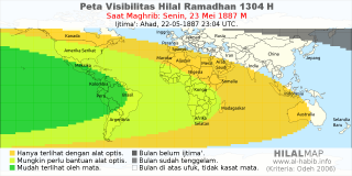 HilalMap: Peta Visibilitas Hilal Ramadhan 1304 H: rukyat tanggal 1887-5-23 M