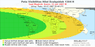 HilalMap: Peta Visibilitas Hilal Dzulqaidah 1304 H: rukyat tanggal 1887-7-21 M