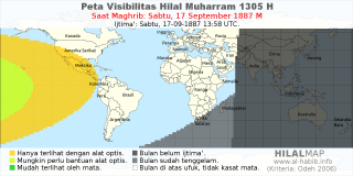 HilalMap: Peta Visibilitas Hilal Muharram 1305 H: rukyat tanggal 1887-9-17 M