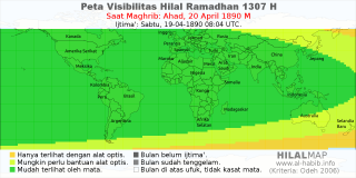 HilalMap: Peta Visibilitas Hilal Ramadhan 1307 H: rukyat tanggal 1890-4-20 M