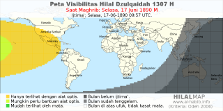 HilalMap: Peta Visibilitas Hilal Dzulqaidah 1307 H: rukyat tanggal 1890-6-17 M
