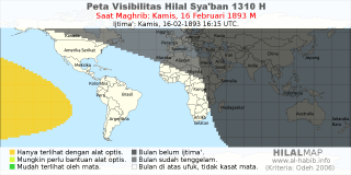 HilalMap: Peta Visibilitas Hilal Syaban 1310 H: rukyat tanggal 1893-2-16 M