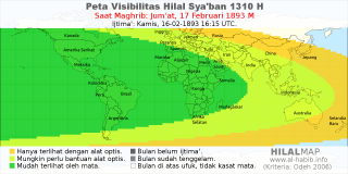 HilalMap: Peta Visibilitas Hilal Syaban 1310 H: rukyat tanggal 1893-2-17 M