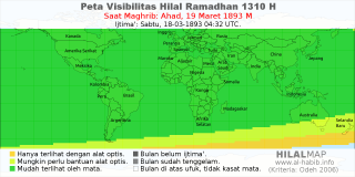 HilalMap: Peta Visibilitas Hilal Ramadhan 1310 H: rukyat tanggal 1893-3-19 M