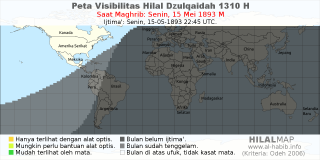 HilalMap: Peta Visibilitas Hilal Dzulqaidah 1310 H: rukyat tanggal 1893-5-15 M