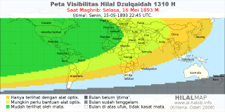 HilalMap: Peta Visibilitas Hilal Dzulqaidah 1310 H: rukyat tanggal 1893-5-16 M