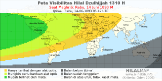 HilalMap: Peta Visibilitas Hilal Dzulhijjah 1310 H: rukyat tanggal 1893-6-14 M