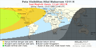 HilalMap: Peta Visibilitas Hilal Muharram 1311 H: rukyat tanggal 1893-7-13 M