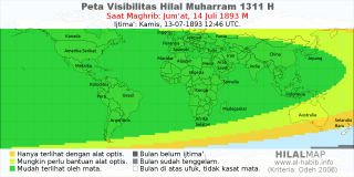 HilalMap: Peta Visibilitas Hilal Muharram 1311 H: rukyat tanggal 1893-7-14 M