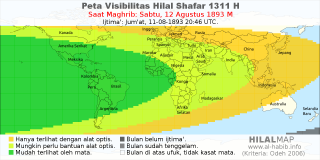 HilalMap: Peta Visibilitas Hilal Shafar 1311 H: rukyat tanggal 1893-8-12 M