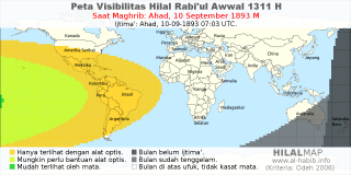 HilalMap: Peta Visibilitas Hilal Rabiul-Awwal 1311 H: rukyat tanggal 1893-9-10 M