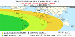 HilalMap: Peta Visibilitas Hilal Rabiul-Akhir 1311 H: rukyat tanggal 1893-10-10 M