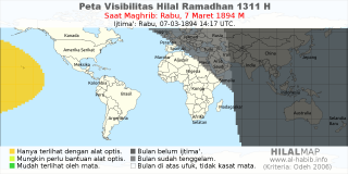 HilalMap: Peta Visibilitas Hilal Ramadhan 1311 H: rukyat tanggal 1894-3-7 M