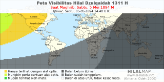 HilalMap: Peta Visibilitas Hilal Dzulqaidah 1311 H: rukyat tanggal 1894-5-5 M