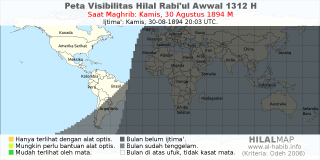 HilalMap: Peta Visibilitas Hilal Rabiul-Awwal 1312 H: rukyat tanggal 1894-8-30 M