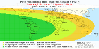 HilalMap: Peta Visibilitas Hilal Rabiul-Awwal 1312 H: rukyat tanggal 1894-8-31 M