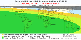 HilalMap: Peta Visibilitas Hilal Jumadal-Akhirah 1312 H: rukyat tanggal 1894-11-28 M