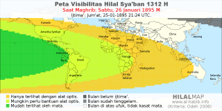 HilalMap: Peta Visibilitas Hilal Syaban 1312 H: rukyat tanggal 1895-1-26 M