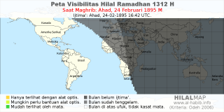 HilalMap: Peta Visibilitas Hilal Ramadhan 1312 H: rukyat tanggal 1895-2-24 M
