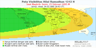 HilalMap: Peta Visibilitas Hilal Ramadhan 1312 H: rukyat tanggal 1895-2-25 M