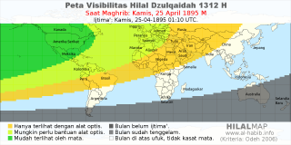 HilalMap: Peta Visibilitas Hilal Dzulqaidah 1312 H: rukyat tanggal 1895-4-25 M