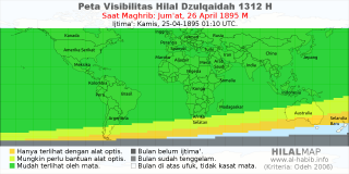 HilalMap: Peta Visibilitas Hilal Dzulqaidah 1312 H: rukyat tanggal 1895-4-26 M