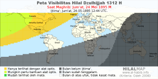 HilalMap: Peta Visibilitas Hilal Dzulhijjah 1312 H: rukyat tanggal 1895-5-24 M