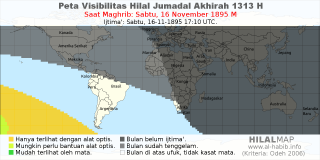 HilalMap: Peta Visibilitas Hilal Jumadal-Akhirah 1313 H: rukyat tanggal 1895-11-16 M