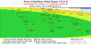 HilalMap: Peta Visibilitas Hilal Rajab 1313 H: rukyat tanggal 1895-12-17 M