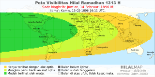 HilalMap: Peta Visibilitas Hilal Ramadhan 1313 H: rukyat tanggal 1896-2-14 M