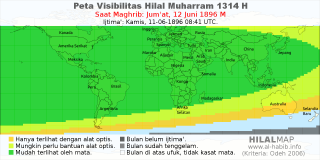 HilalMap: Peta Visibilitas Hilal Muharram 1314 H: rukyat tanggal 1896-6-12 M